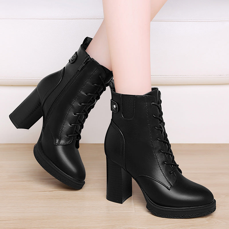 Women's Boots square high heels, lace-up, comfortable elegant