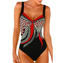 Women's swimsuit one-piece elegant strap retro printed