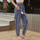 Women's high-waisted elasticated ruched jogging pants with drawstring