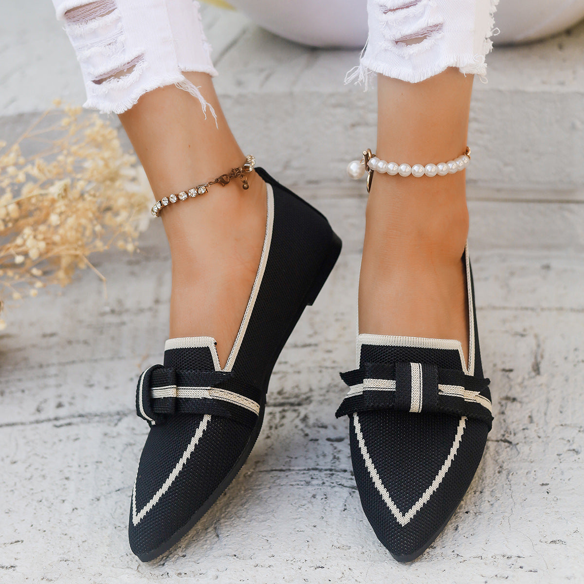 Buy black Women&#39;s Shoes flat elegant with bow, pointed toe, comfortable soft sole