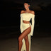 Women's suit two pieces sexy elegant long sleeves high slit skirt