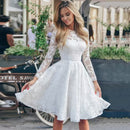 Women’s Short Wedding Dress Elegant Long Sleeve Lace A-Line Bridal Gown