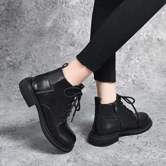 Women's Ankle Boots elegant Soft Leather Waterproof Platform Round Head