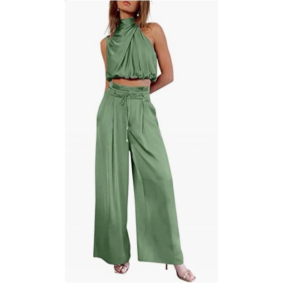 Women's 2-Piece Sleeveless Top And Wide-Leg Pants Set Summer Outfit