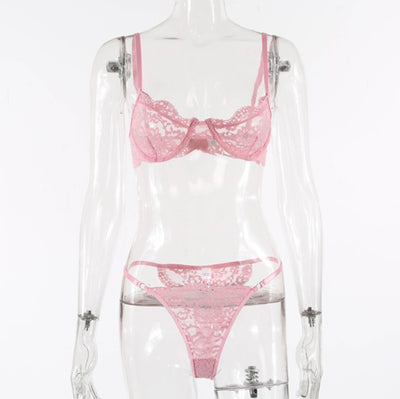 Buy light-pink Women's lingerie set elegant lace underwire