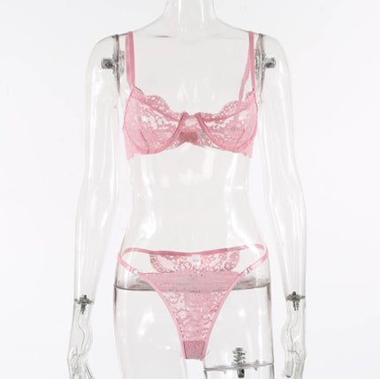 Buy light-pink Women's lingerie set elegant lace underwire