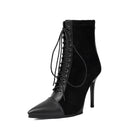 Women's Short Boots High Heels Elegant Pointed Knight Drawstring-6