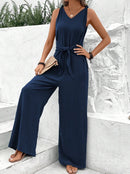Women's Jumpsuit Elegant V Neck Sleeveless Twisted Wide Leg One Piece