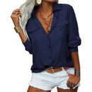 Elegant Blouse Spring Summer Casual Long Sleeve V Neck Loose Shirt Lady Tunics Tops