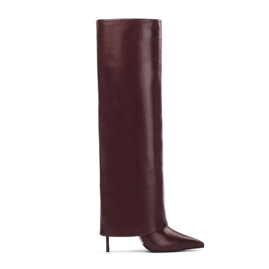 Acheter super-migration-rouge-vin Bottes pour femmes à talons aiguilles collants élégants bout pointu hautes grandes tailles