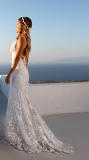 Women's Wedding Sexy Bridal Dress Straps Lace Backless V Neck