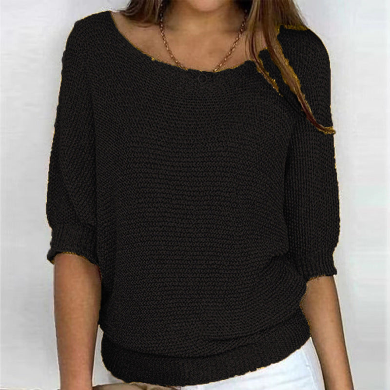 Women's sweater knitted comfortable elegant, round neck 3/4 sleeves