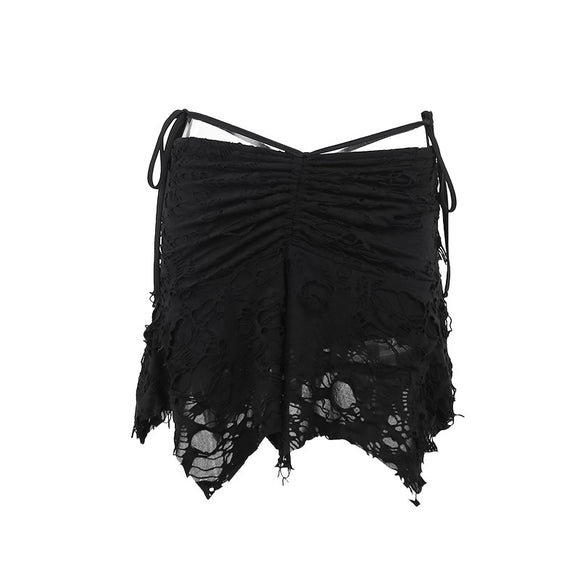 Women's mini skirt low waist lace trapeze drawstring