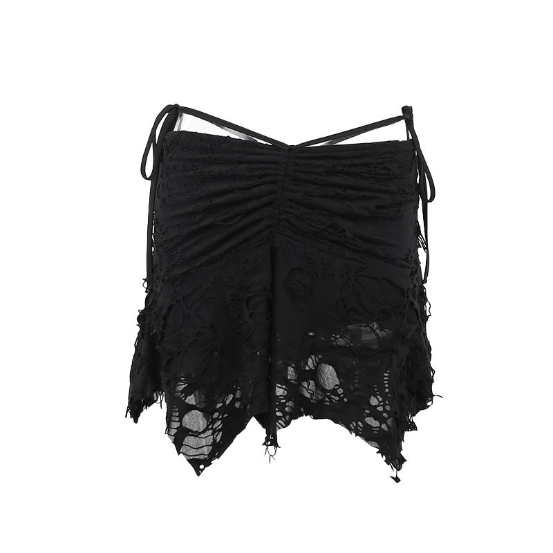 Women's mini skirt low waist lace trapeze drawstring