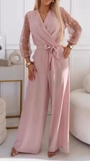 Women's Elegant Jumpsuit Sequined Top Wide Leg Pants Casual Suit-8