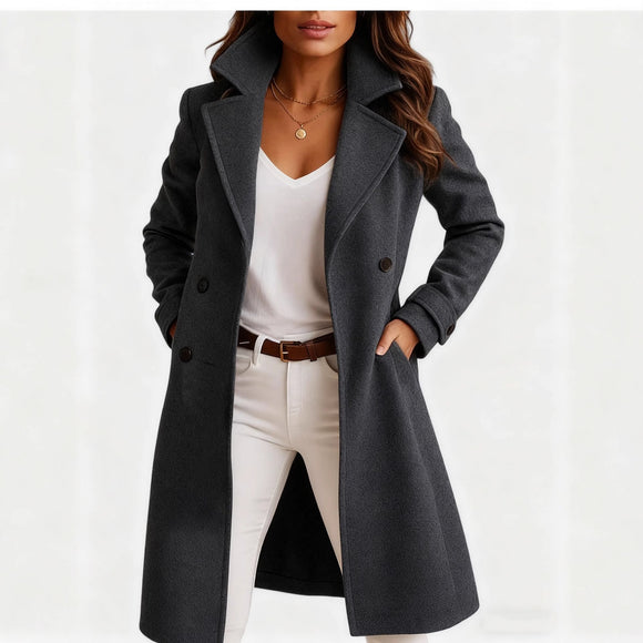 Women's Elegant Mid Length Wool Coat for Autumn Winter