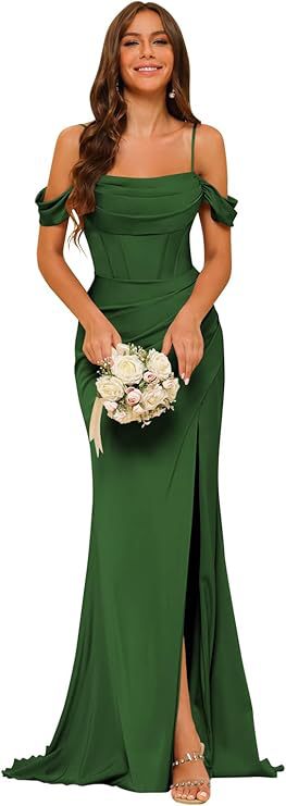 Women’s Gowns Mermaid Bridesmaid Satin Elegant Off Shoulder Dress