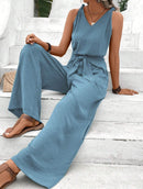 Women's Jumpsuit Elegant V Neck Sleeveless Twisted Wide Leg One Piece