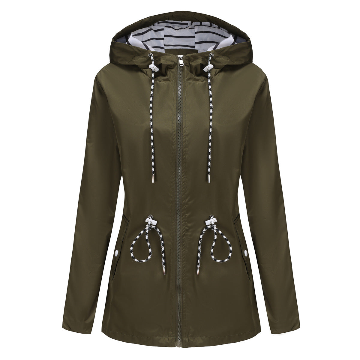 Women's jacket hooded waterproof elegant windbreaker zipper