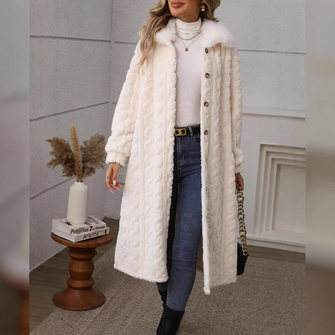 Women's coat mid-length hot pattern plush elegant fur collar