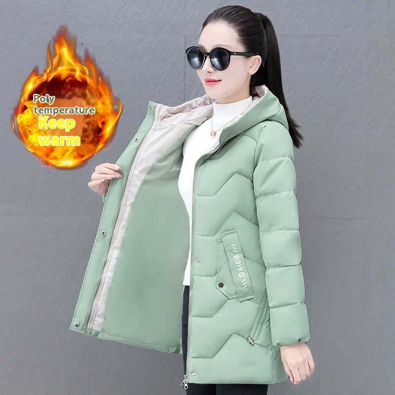 Women's coat mid-length in thermal cotton hooded warm and elegant