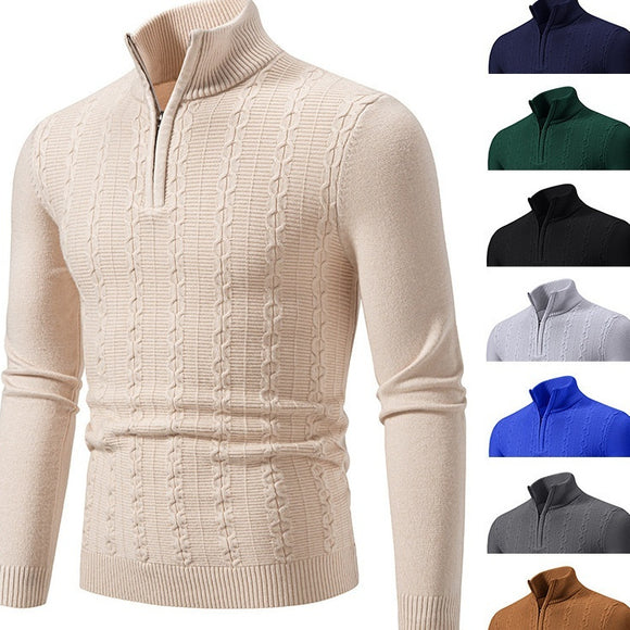 Men's Sweater Pullover Knit Elegant Casual Slim Fit Mock Neck Zipper