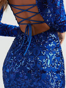 Women's Sexy Dress Elegant Backless Sequins Slim Square Neck Long Sleeves-2