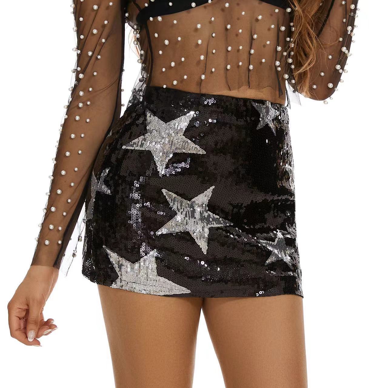 Women's mini skirt tight elegant with metallic glitter