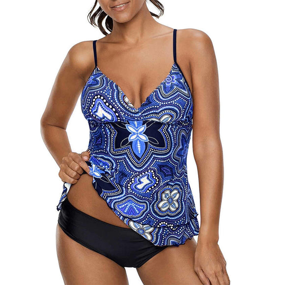 Women's swimsuit Tankini split elegant print