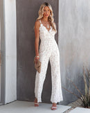 Women’s Elegant Jumpsuit Sexy Sleeveless Lace Strappy Party Outfit