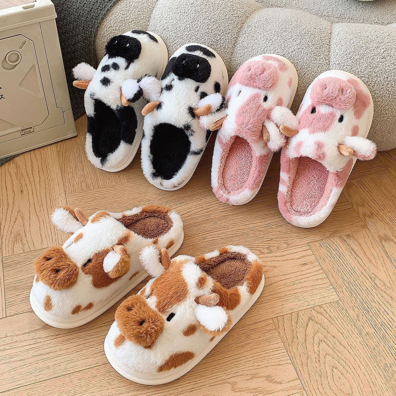 Women's slippers cow plush elegant warm non-slip