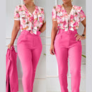 Women's Set Elegant Floral Two Piece Halter Top High Waist Pants-2