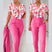 Women's Set Two Piece Pants Floral Top Halter High Waist 