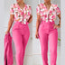 Women's Set Two Piece Pants Floral Top Halter High Waist 