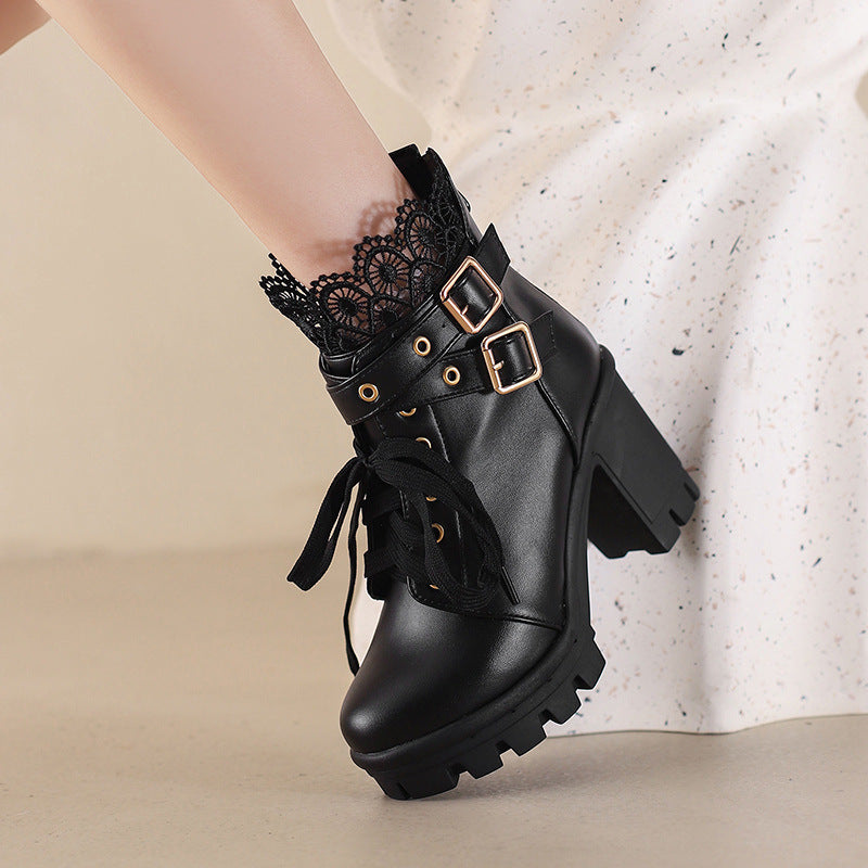 Women's Boots high heels with laces and belt buckle elegant