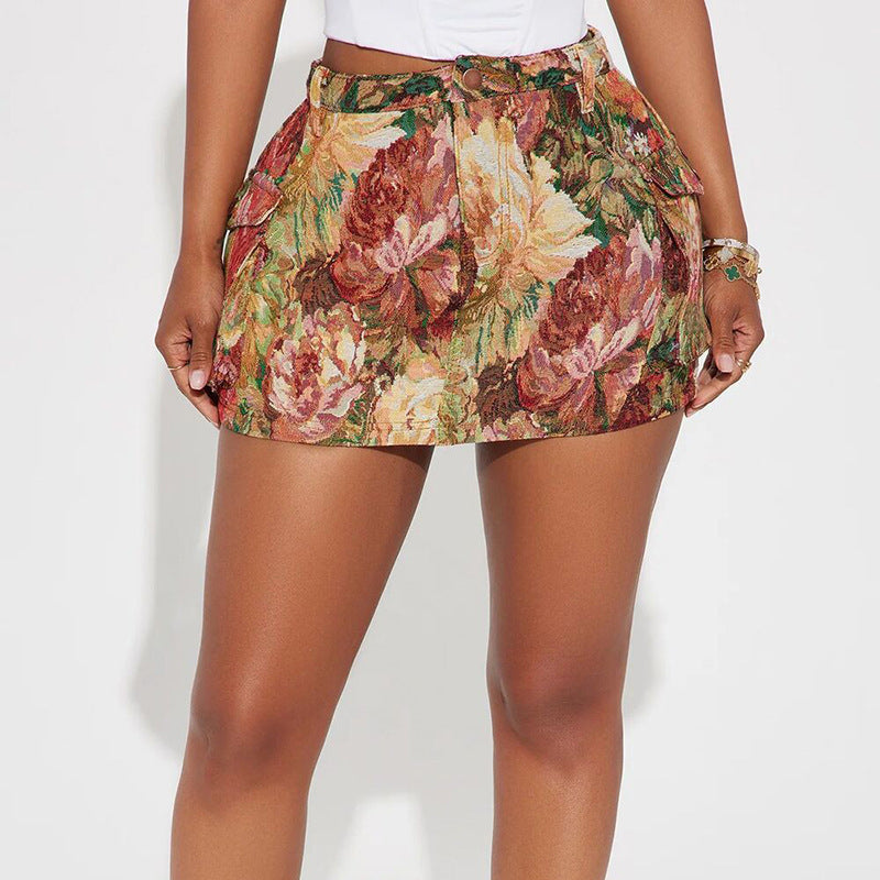 Women's mini skirt elegant retro jacquard