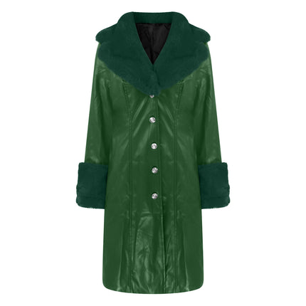 Women's coat leather fur collar elegant zipper polyurethane jacket