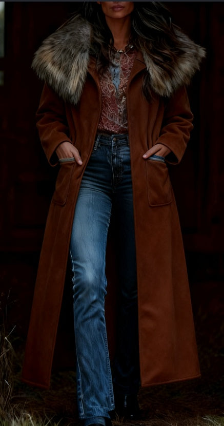 Women's Coat Elegant Long Warm American Winter Style Luxury Look