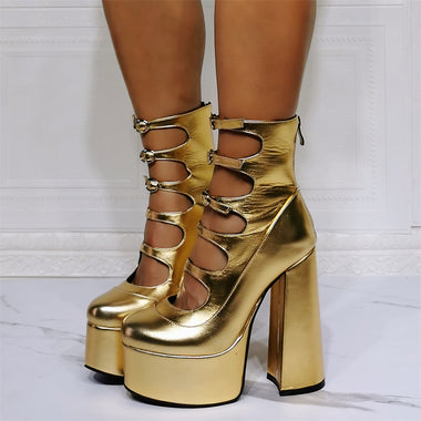 Acheter or Bottines élégantes à talons hauts pour femmes escarpins imperméables à brides multiples et respirants