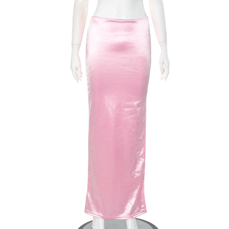 Women's maxi skirt  satin  elegant high waisted side slit