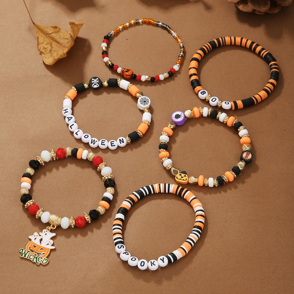 Women's bracelet in clay polymer with letters pumpkin