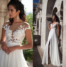 Women’s Beach Wedding Dress Elegant Illusion Sleeves V Neck Boho Bride-4