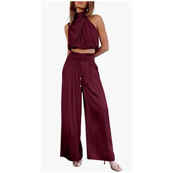 Women's 2-Piece Sleeveless Top And Wide-Leg Pants Set Summer Outfit