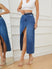 Women's Hollow Stitching Denim Long Skirts, Elegant, Casual