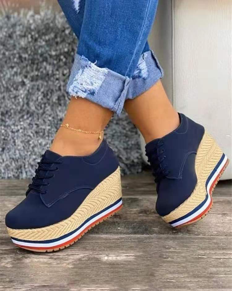 Chaussures femme talon compensé à lacets élégantes et confortables 