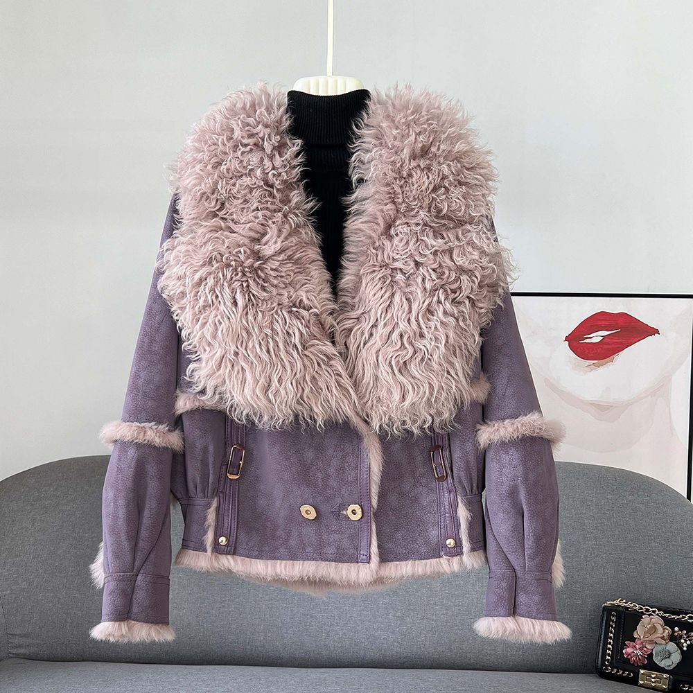 Women's coat elegant in rabbit fur sheepskin collar warm streetwear