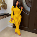 Elegant Women Jumpsuit Long Sleeve O-Neck Tank Top Fringed Trousers