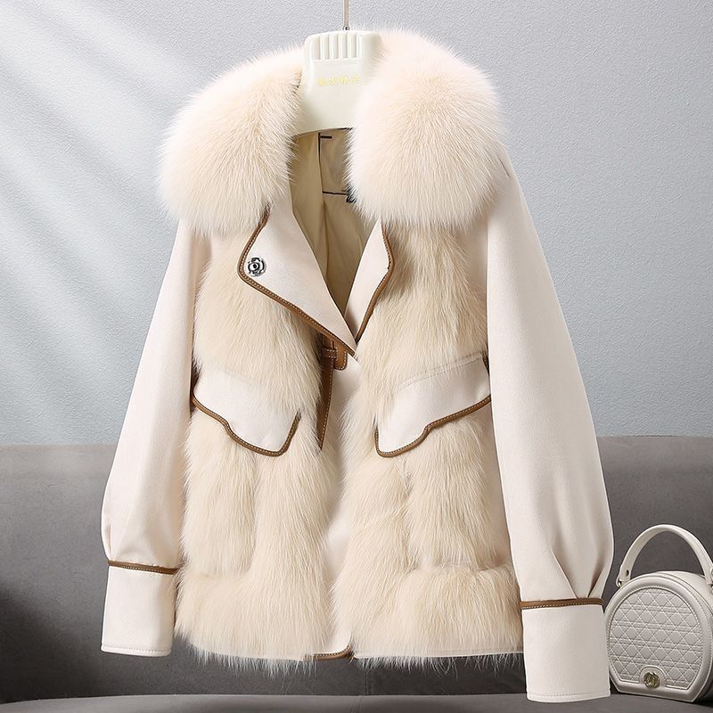 Women's coat elegant in faux fox fur overcoat outfits office large size