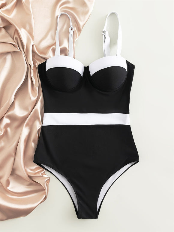 Women's swimsuit one-piece Push Up Contrast color fashion bikini