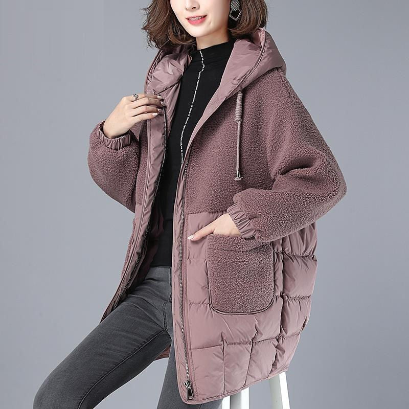 Women's coat padded cotton elegant hooded loose mid-length thickened